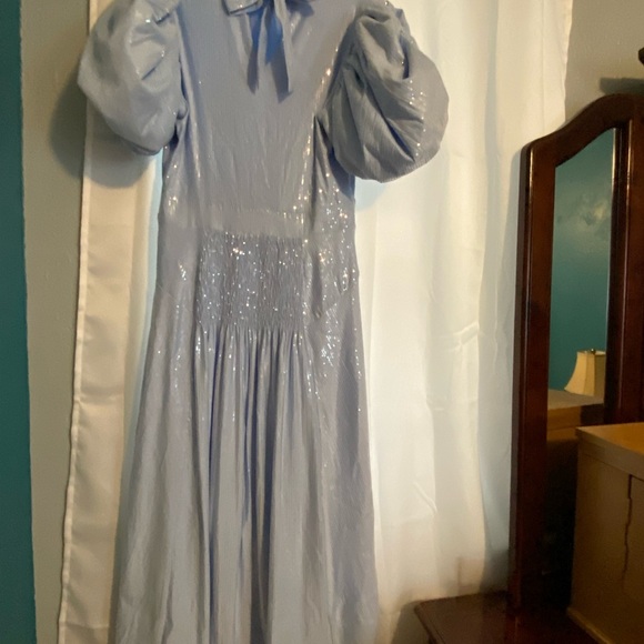 Blue Square Neck Puff Sleeve Midi Dress for Cocktail Events ROTATE - Picture 5 of 6